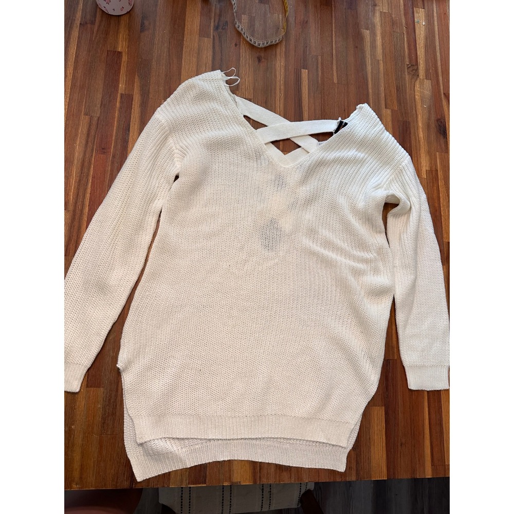 Ambiance Apparel Sweater Women Medium Cream Good Criss Cross Back Tunic Knit